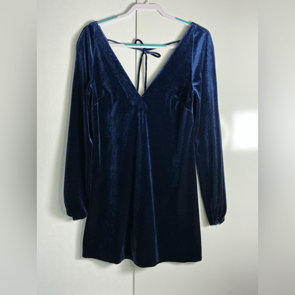 Free People Velvet Backless Dress in Deep Blue 0133 - Picture 2 of 6